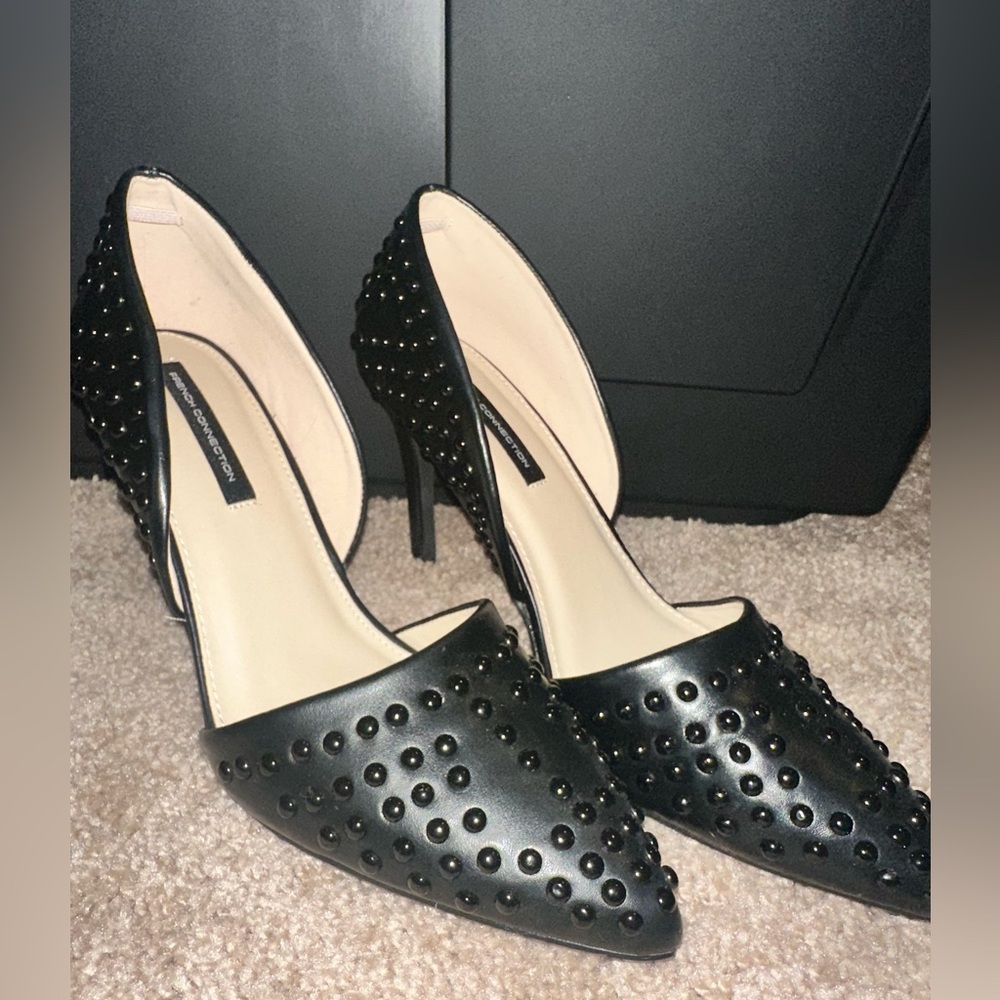 French connection black studded heels